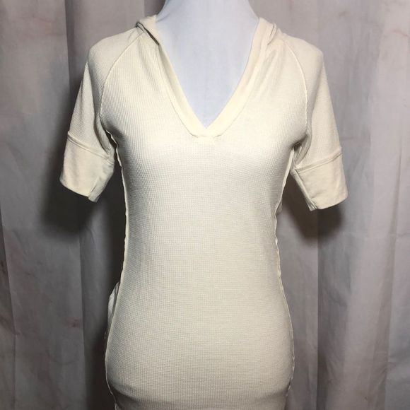 Mystree Waffle Knit Top Hood Short Sleeves Med - Picture 6 of 8